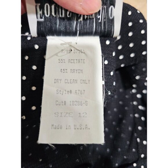 NWT Women's Focus Studio Dress Black with White Polka Dot Size 12 Made in USA - Picture 7 of 7